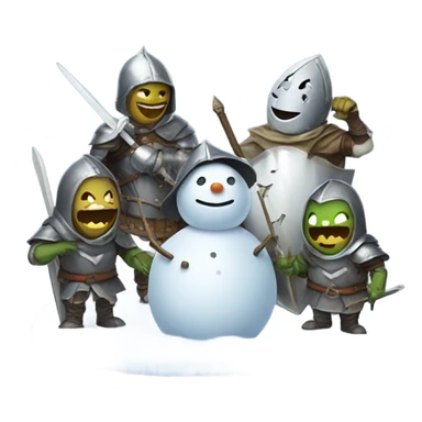 Knights building snowmen while goblins laugh at them  sticker