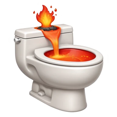A smiling, happy, white-colored toilet with lava coming from its bowl sticker