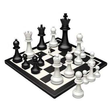 A chessboard with a few strategically placed pieces, including a king, queen, and pawns. The scene highlights the classic black and white squares of the board, emphasizing strategy and thoughtfulness in the game of chess. sticker