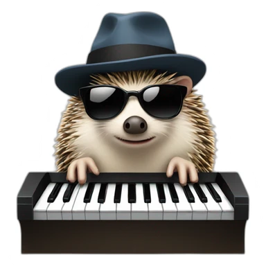 Hedgehog wearing a fedora and black sunglasses, playing piano sticker