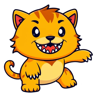 saber-toothed cat with comically small body and ridiculously oversized canine teeth, tiny head with massive fangs that dwarf the entire body sticker