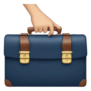 female hand with red manicure holding a dark blue business briefcase sticker