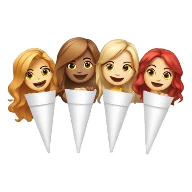 Four girls one with red hair, two with light brown hair, one with blonde hair, holding a paper cone in their mouth with smoke coming out of it ￼ sticker