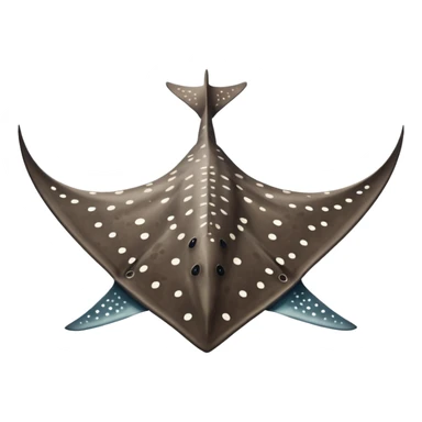Spotted eagle sting ray with wide wingspan and long spike sting tail at posterior end viewed from above sticker