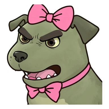 angry dog with pink bow sticker