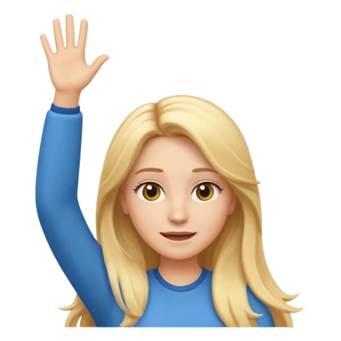I want a white female animated gif emoji with long blonde hair putting hands up in the air sticker
