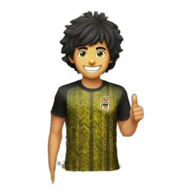 Football Club Supporter yellow and black pattern t-shirt Hyderabad Fc logo on T-shirt thumbs up indian boy black hair half body sticker