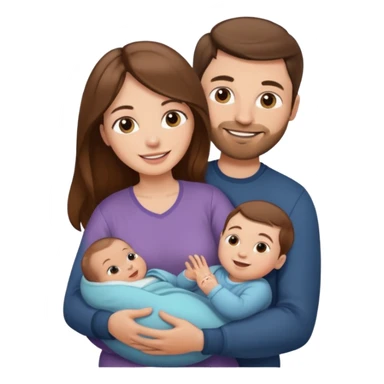 "Woman with long brown hair and fair skin holding a baby. And man with short brown hair and fair skin, without a mustache, holding a child. Smiling." sticker