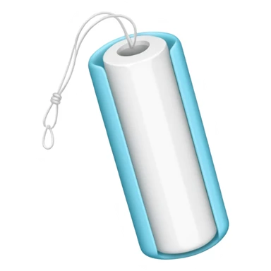 a white tampon with ridges and a string attached to the bottom sticker
