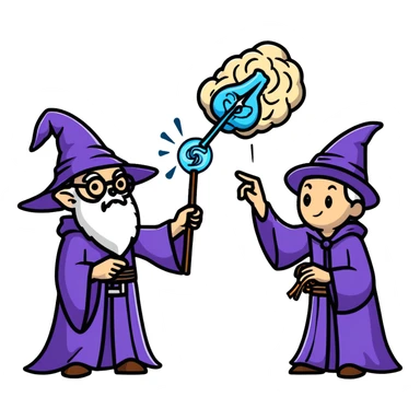 wizard and brain dueling with spells sticker