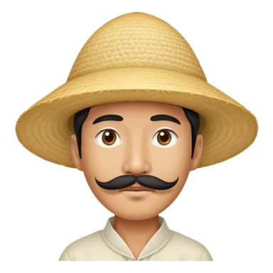 Extremely stereotypical Asian wearing a rice hat with a super long mustache  sticker