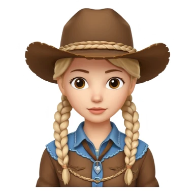 cute cowgirl portrait, head and shoulders only, cowboy hat, braided hair, western outfit collar, confident expression, 3D cartoon, mobile game icon style, clean background, no text, no watermark
 sticker