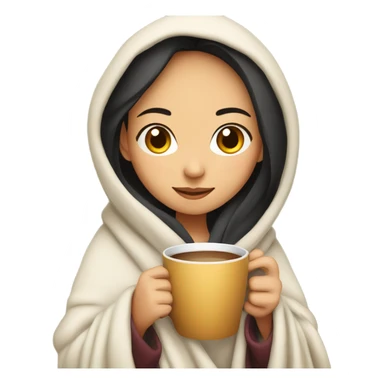 Asian girl wrapped in cozy blanket drinking coffee sticker