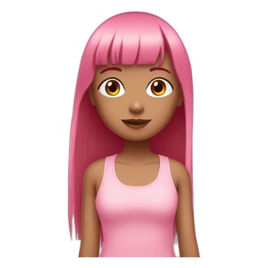 cute girl with dark brown eyes and long, straight rose hair with fringe and wearing pink tank top sticker