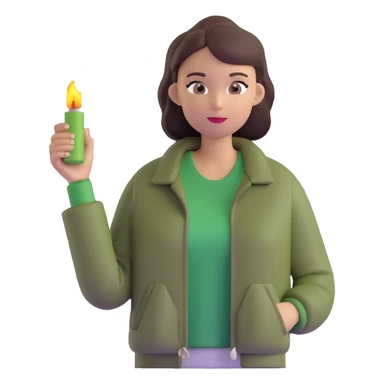 woman wearing dark olive green jacket over a lighter green top sticker