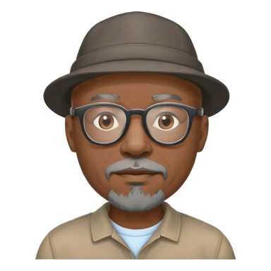 Bald mature Black male with Grey goatee and light glasses and a cool hat
 sticker