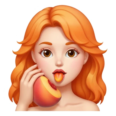 Girl licks half of a peach
 sticker