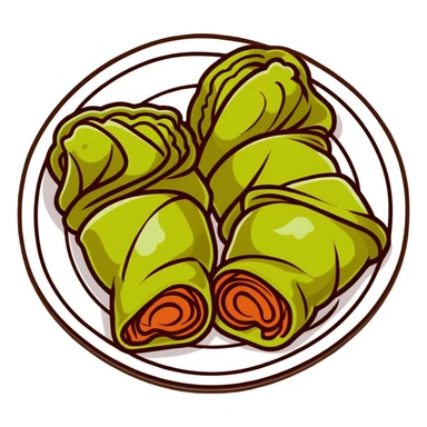 cute and cartoonish sarma, traditional stuffed cabbage rolls on a plate sticker