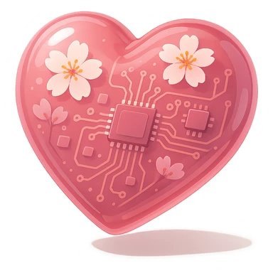 pink heart with sakura flowers, glossy circuit style sticker