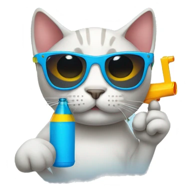 cat with sunglasses and a water gun sticker