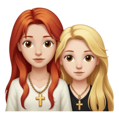 Red hair girl with long hair, a nose ring and blonde hair girl with long hair and a cross necklace posing sticker