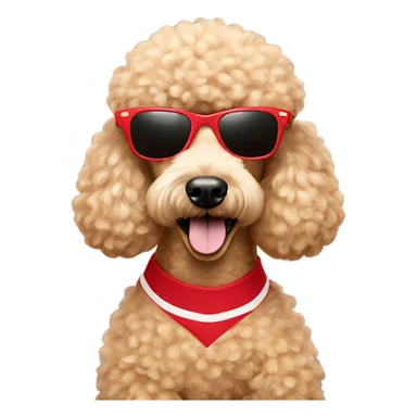 Apricot Poodle wearing a Cornhusker jersey and sunglasses  sticker