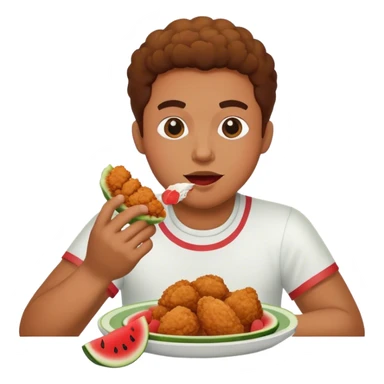 Person eating fried chicken and watermelon sticker
