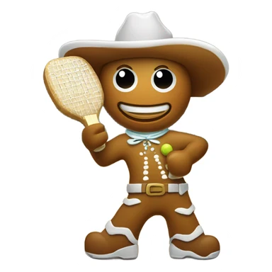 gingerbread man in a cowboy hat playing pickleball sticker