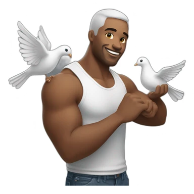 man flexing with a dove sticker