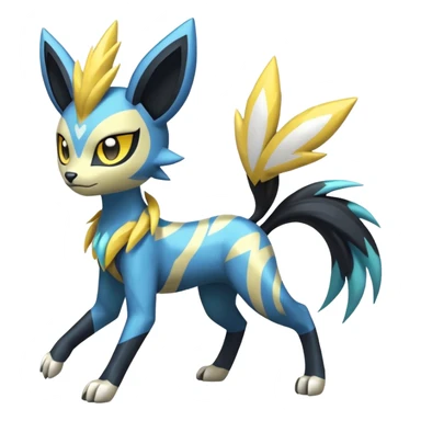 Feral Lightning-patterned Zig-zagged buzzy fuzzy Meloetta-Manectric-Zeraora-Luxray-Cobalion-Suicune-Vernid-fusion-hybrid-creature, full body  sticker