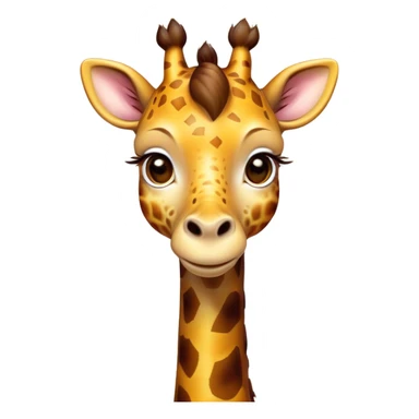 Cinematic Cute Giraffe Portrait Emoji, Head tilted playfully and inquisitively, featuring a glossy, patterned Fur of warm yellows and browns with delicate white spots, round, sparkling eyes filled with curious wonder, Simplified yet irresistibly adorable features, highly detailed, glowing with a warm, friendly glow, high shine, affectionate and gentle, stylized with a touch of savannah whimsy, bright and endearing, soft glowing outline, capturing the essence of a mischievous yet loving giraffe, so playful it feels like it could gallop out of the screen and into your arms! sticker
