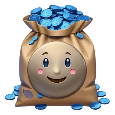brown bag of blue coins sticker