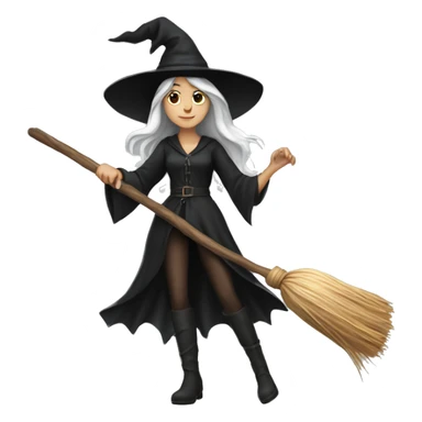 witch on a broom dark long hair white skin sticker
