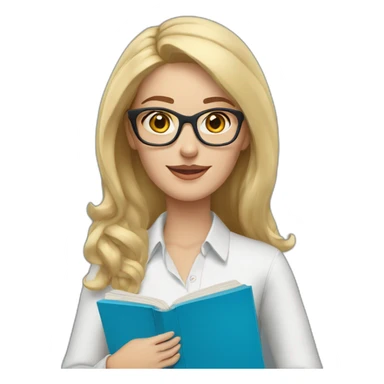 Woman teacher blonde hair brown glasses blue eyes books sticker