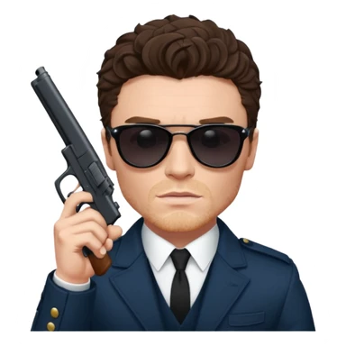 Richard Madden as his character in the Bodyguard TV series, with sunglasses on and a gun in his hand. sticker