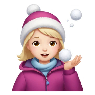 a child throwing a snowball, snowy background, cheerful expression sticker