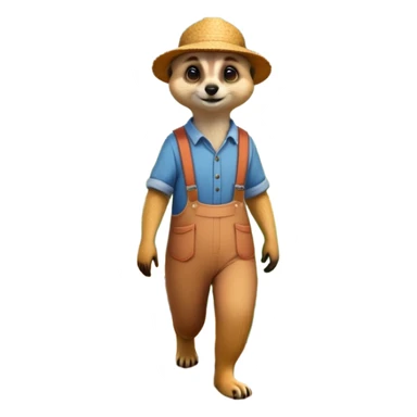 A Meerkat, dressed as a farmer, walking in the field with flowers and bushes surroundings and butterflies flying above  sticker
