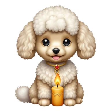 cute toy poodle with a candle sticker