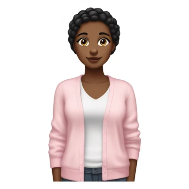 Brownskin black girl with straight black hair in rlly baby pink shirt and white cardigan and long eyelashes  sticker