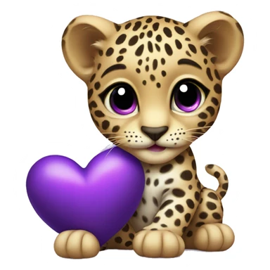 Baby leopard holding a purple heart  sticker