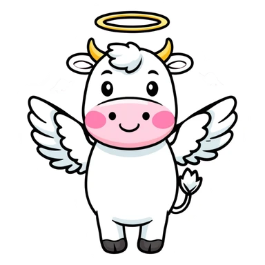 pink cow with angel wings and a halo, cartoon style sticker