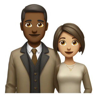 Un homme et une femme au cheveux brun foncé avec leur HUSKY beige doré sticker