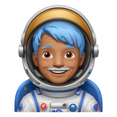 old man, brown skin astronaut with blue hair, smile sticker