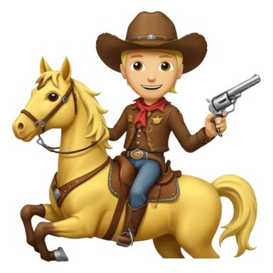 Cowboy riding a horse with revolver. Cowboy With yellow skin and smilling. Simplize it and I need a full pic with horse. Like I need the leg part too sticker