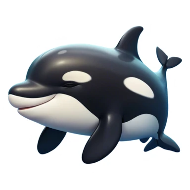 Meme-Worthy Cute Sleeping orca Portrait Emoji, Head resting peacefully with a contented smile, showcasing a smooth black-and-white body with gently drooping fins and eyes softly closed in serene slumber, Simplified yet adorably endearing features, highly detailed, glowing with a soft, drowsy deep-sea light, high shine, relaxed and utterly lovable, stylized with an air of playful oceanic laziness, soft glowing outline, capturing the essence of a sleeping orca that feels destined to become the next viral icon of adorable marine rest! sticker