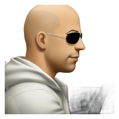 Vin Diesel in profile driving a car sticker