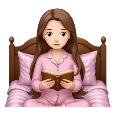  white long brunette hair girl with hazel eyes in light pink pajamas reading Pride and Prejudice sticker