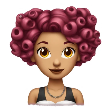 Beautiful tattooed  burgundy long haired woman with curlers in her hair sticker