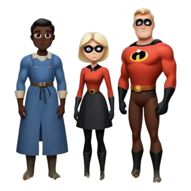 Mr incredible as a cursed farmer couple staring into your soul with their giant white dots for eyes and the male farmer is standing next to a tree and they are both grayish black figures and the background is an extremely foggy field in a rural place sticker