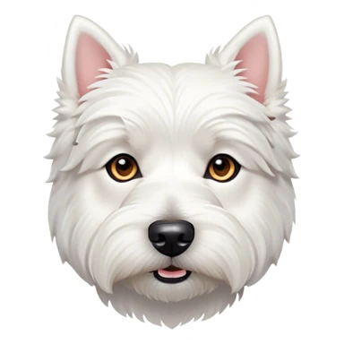 Cinematic Noble West Highland White Terrier Portrait Emoji, Poised and regal, with a compact, sturdy build and a pristine, well-groomed pure white coat, deep-set soulful dark eyes, Simplified yet sharp and sophisticated features, highly detailed, glowing with a soft, dignified glow, high shine, intelligent and loyal, stylized with an air of confidence, focused and attentive, soft glowing outline, capturing the essence of a watchful and determined companion, so majestic it feels as though it could trot out of the screen with effortless authority! sticker